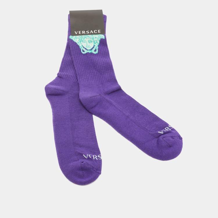 Pre Owned Versace Purple Medusa Knit Calf Length Socks L