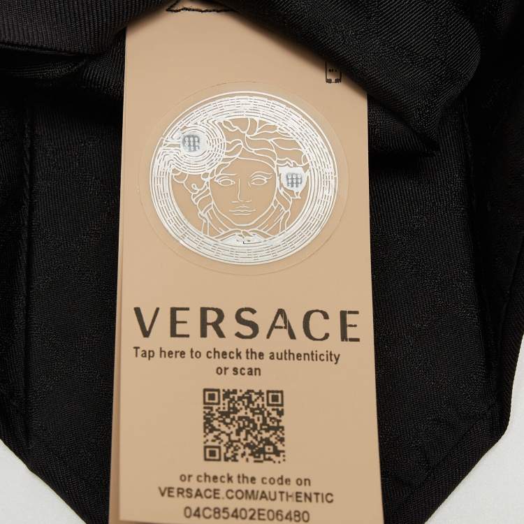 Pre Owned Versace Black & Pink Safety Pin Printed Silk Skinny Tie