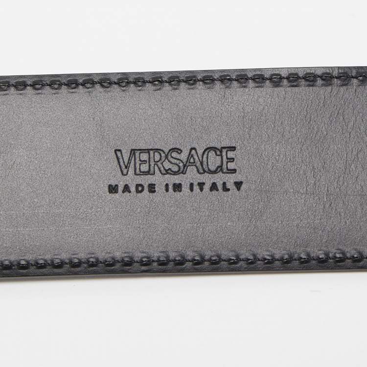 Pre Owned Versace Black Leather Buckle Belt 95CM