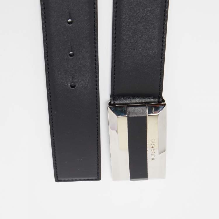 Pre Owned Versace Black Leather Buckle Belt 95CM