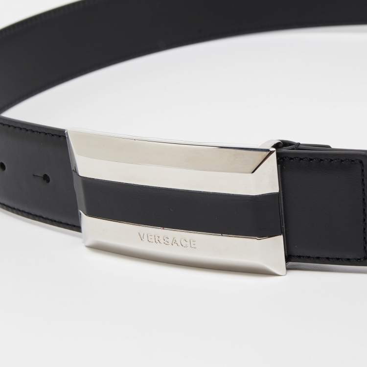 Pre Owned Versace Black Leather Buckle Belt 95CM
