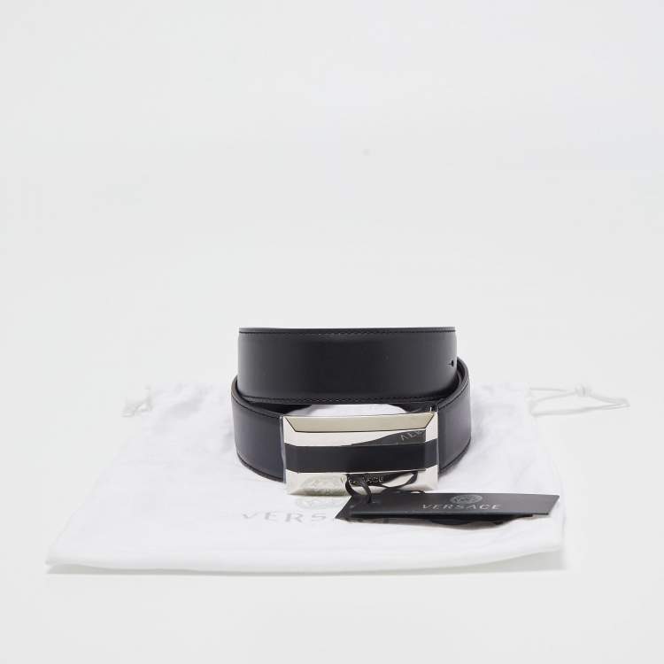Pre Owned Versace Black Leather Buckle Belt 95CM