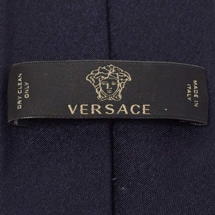 Pre Owned Versace Navy Blue Medusa Patterned Silk Tie