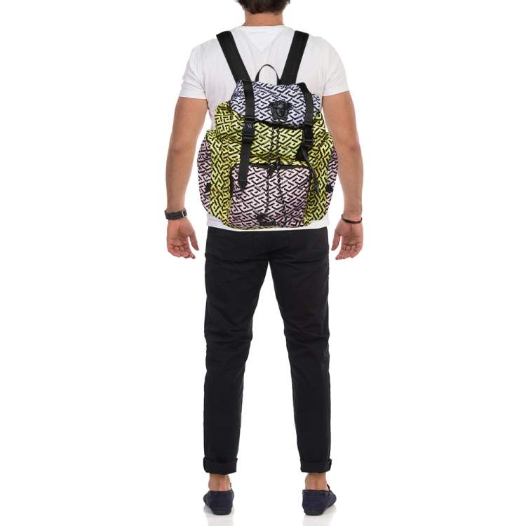 Pre Owned Versace Multicolor Nylon La Medusa La Greca Backpack