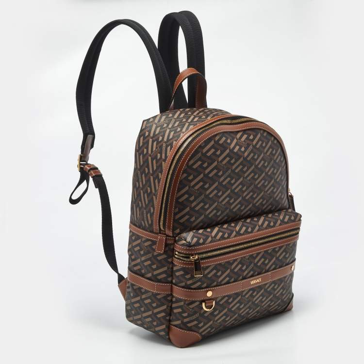 Pre Owned Versace Brown/Multicolor La Greca Signature Coated Canvas Backpack
