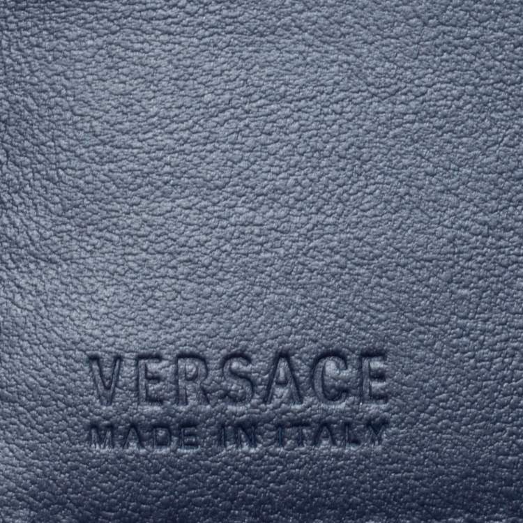 Pre Owned Versace Blue Greca Embossed Leather Bifold Wallet