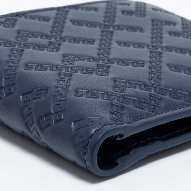 Pre Owned Versace Blue Greca Embossed Leather Bifold Wallet