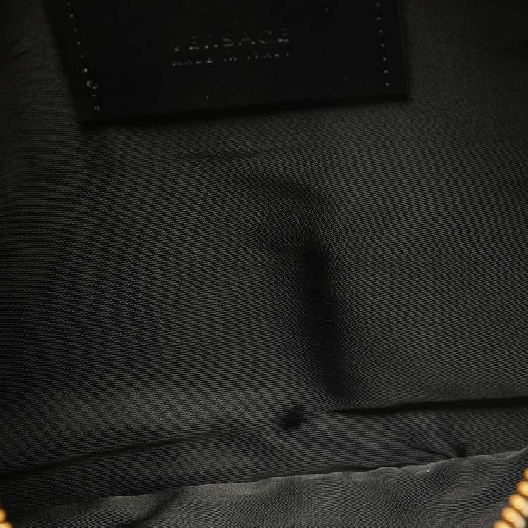Pre Owned Versace Black Monogram Embossed Leather Medusa Zip Pouch