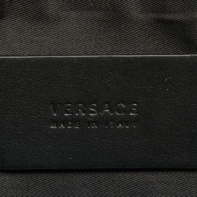 Pre Owned Versace Black Monogram Embossed Leather Medusa Zip Pouch