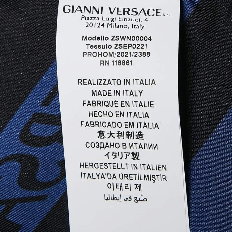 Pre Owned Versace Blue/Black Geometric Print Silk Robe L