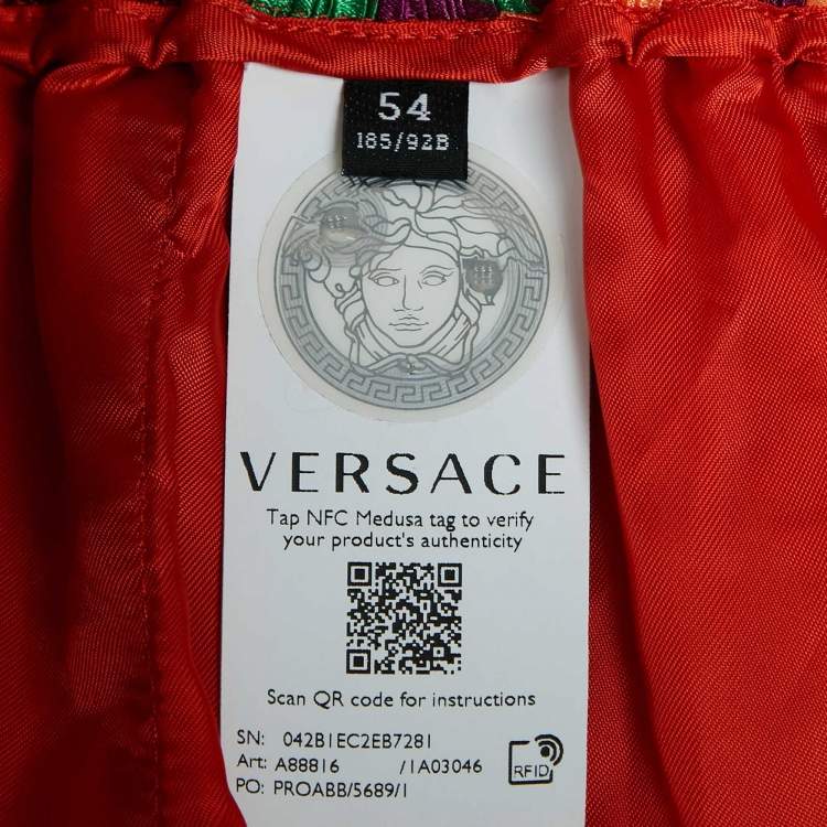 Pre Owned Versace Multicolor Medusa Print Satin Plisse College Fit Shorts XXL