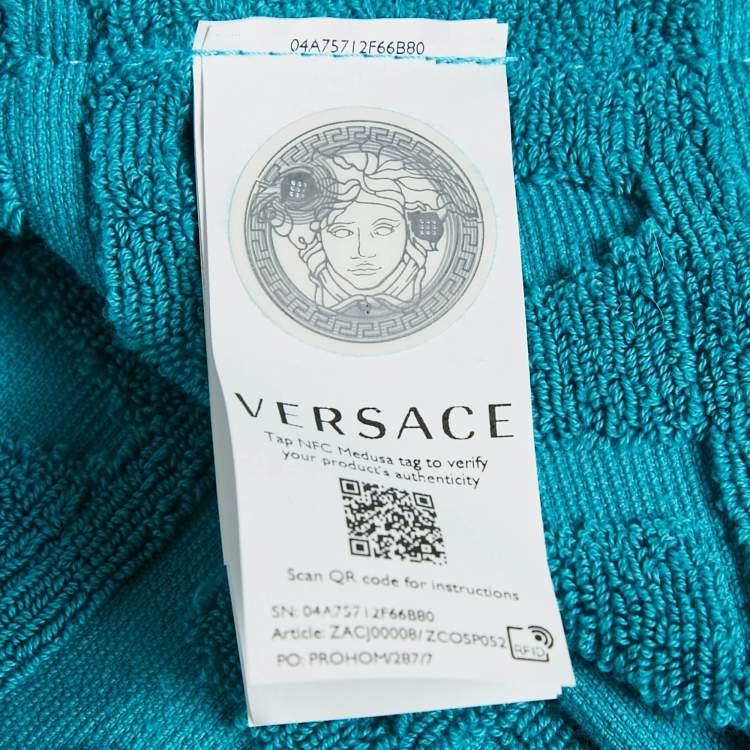 Pre Owned Versace Home Blue Monogram Medusa Amplified Terry Bathrobe S