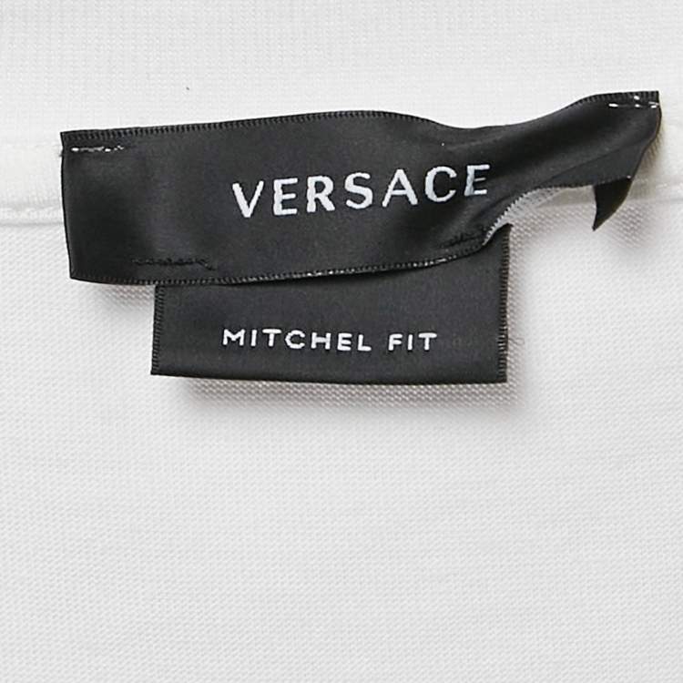 Pre Owned Versace White Rhinestone Logo Jersey Michel Fit T-Shirt L