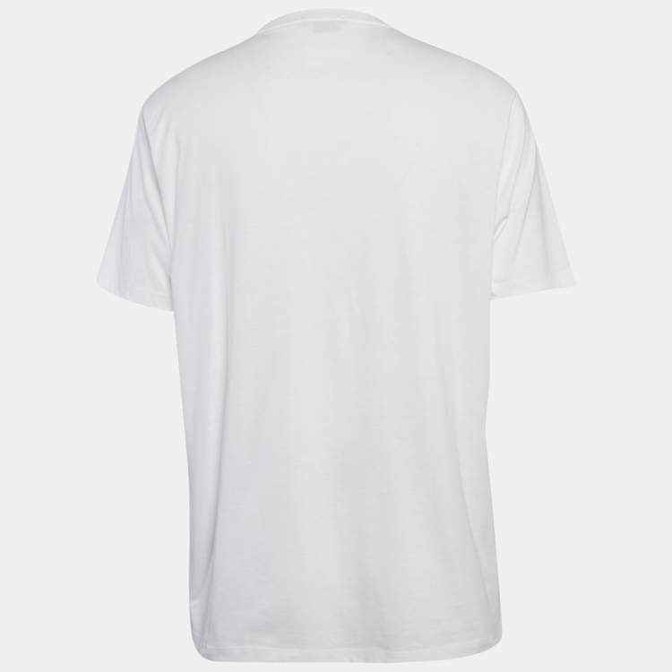 Pre Owned Versace White Rhinestone Logo Jersey Michel Fit T-Shirt L