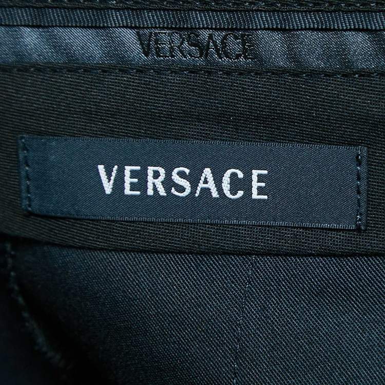 Pre Owned Versace Navy Blue Wool Straight Leg Formal Trousers L