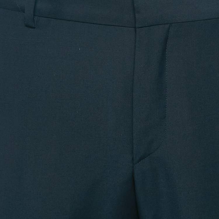 Pre Owned Versace Navy Blue Wool Straight Leg Formal Trousers L