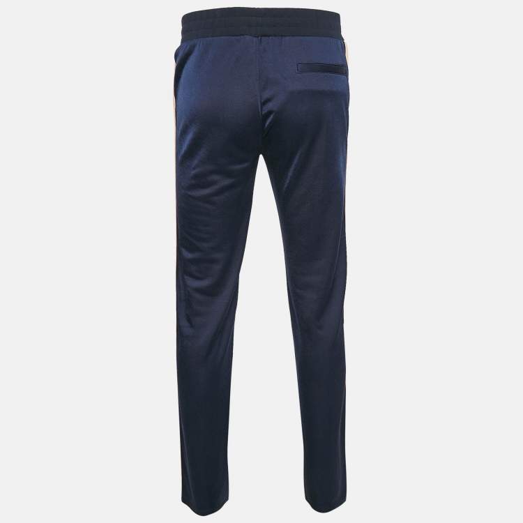 Pre Owned Versace Navy Blue Corduroy Trim Jersey Taylor Fit Track Pants S
