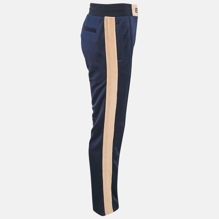 Pre Owned Versace Navy Blue Corduroy Trim Jersey Taylor Fit Track Pants S