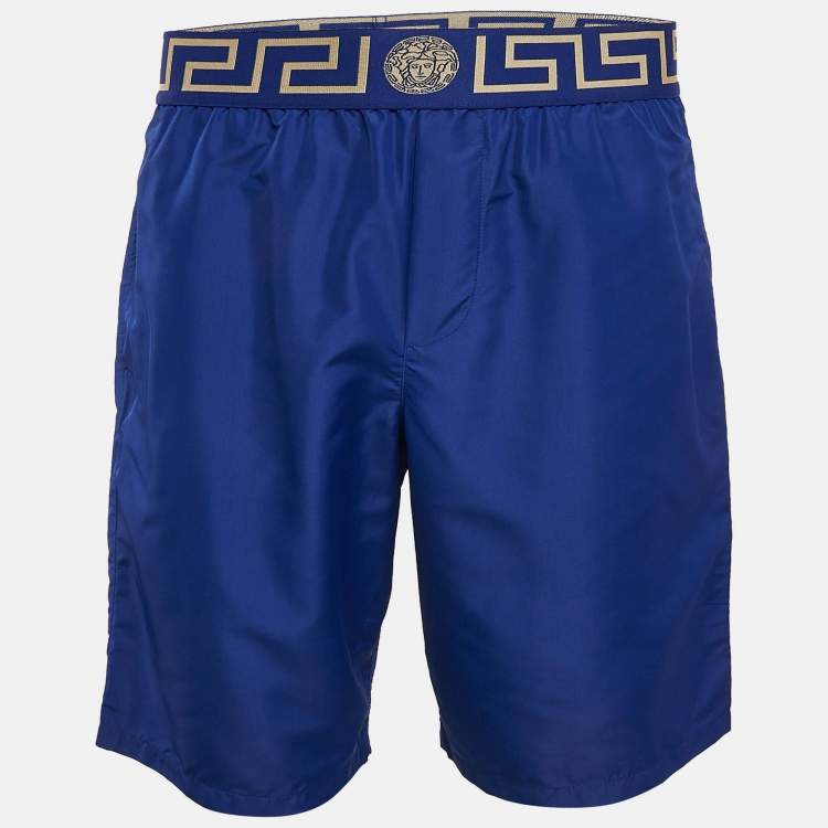 Pre Owned Versace Blue Greca Border Detail Boardshorts M