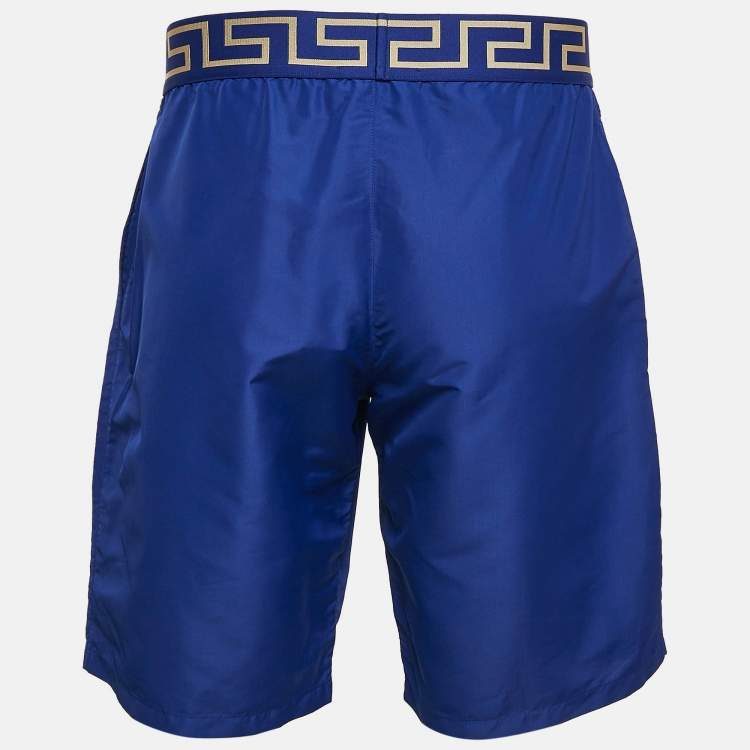 Pre Owned Versace Blue Greca Border Detail Boardshorts M