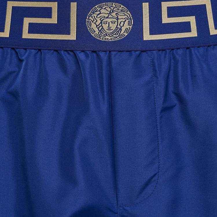Pre Owned Versace Blue Greca Border Detail Boardshorts M