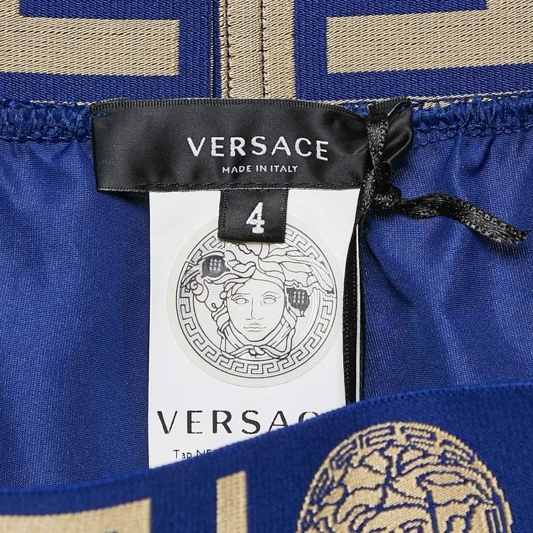 Pre Owned Versace Blue Greca Border Detail Boardshorts M