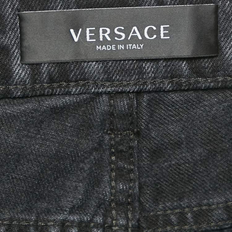 Pre Owned Versace Grey Logo Pattern Denim Skinny Jeans S Waist 32"