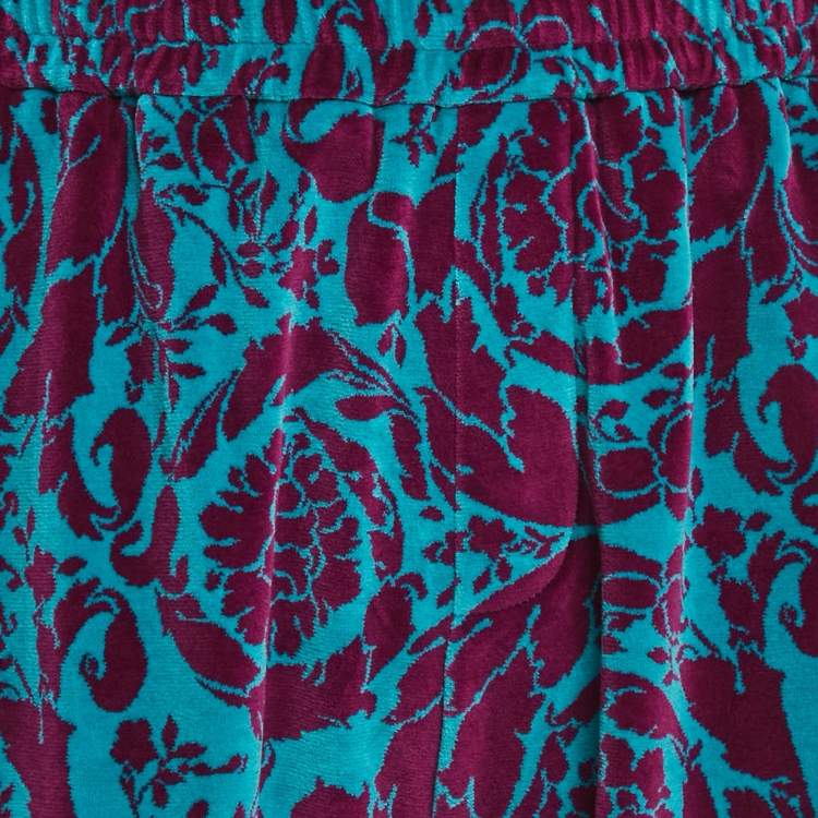 Pre Owned Versace Purple/Turquoise Baroque Jacquard Velvet Shorts XL 