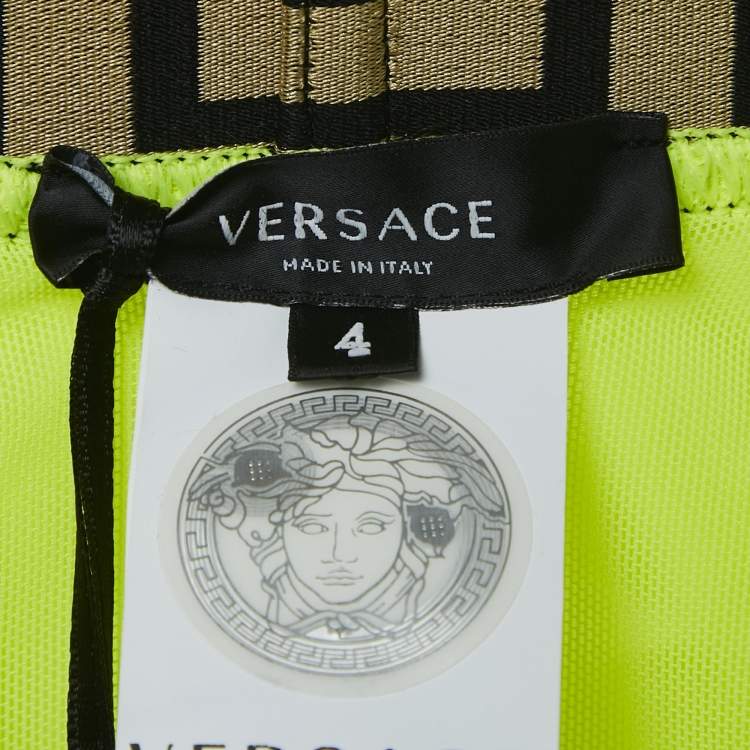 Pre Owned Versace Neon Green Greca Border Swim Shorts M