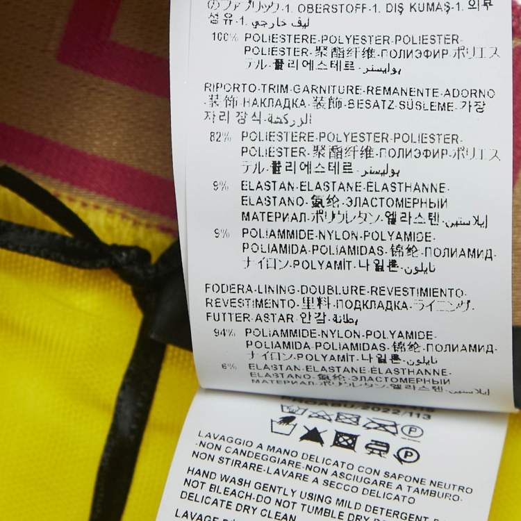 Pre Owned Versace Yellow/Pink Greca Border Synthetic Swim Shorts M