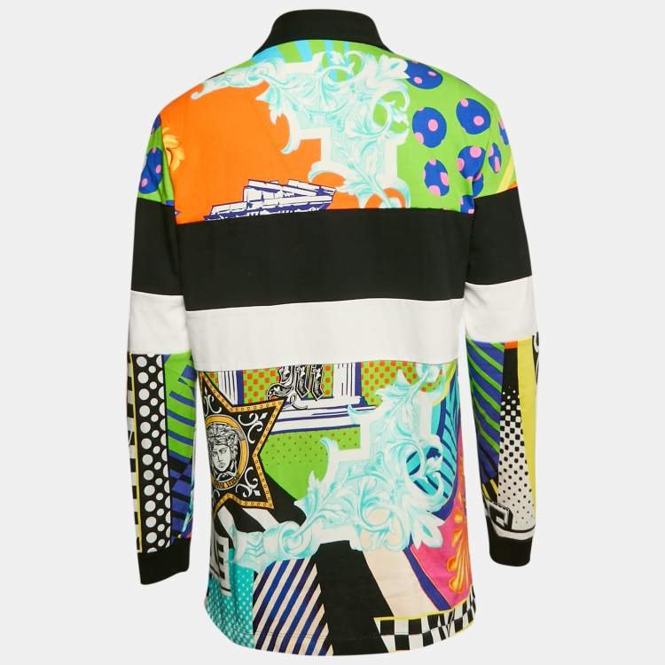Pre Owned Versace Multicolor Miami Print Cotton Patch Detail Mitchel Polo T-Shirt M