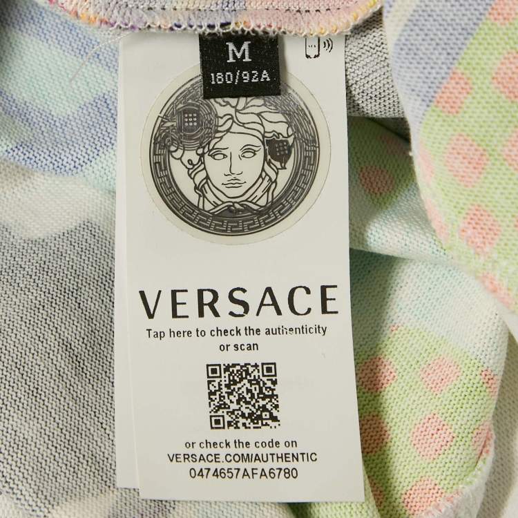Pre Owned Versace Multicolor Miami Print Cotton Patch Detail Mitchel Polo T-Shirt M
