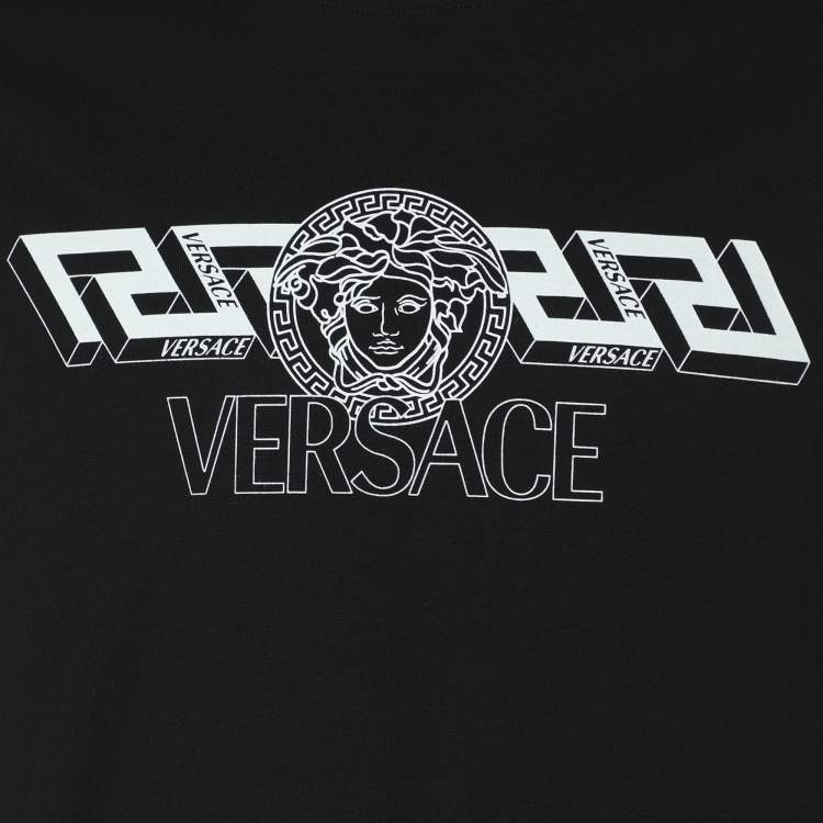 Pre Owned Versace Black Jersey Logo Print T-Shirt M
