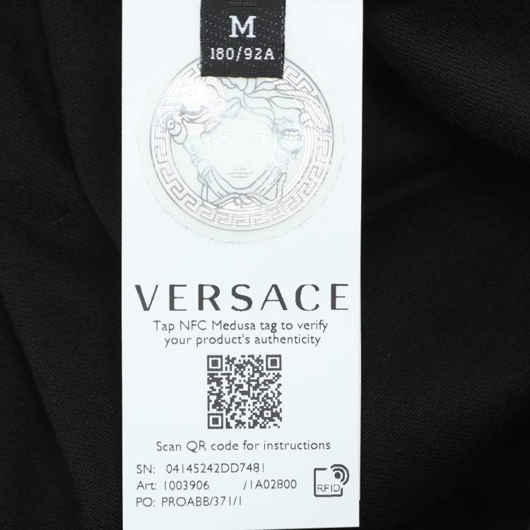 Pre Owned Versace Black Jersey Logo Print T-Shirt M