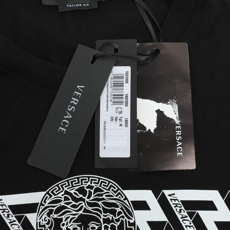 Pre Owned Versace Black Jersey Logo Print T-Shirt M