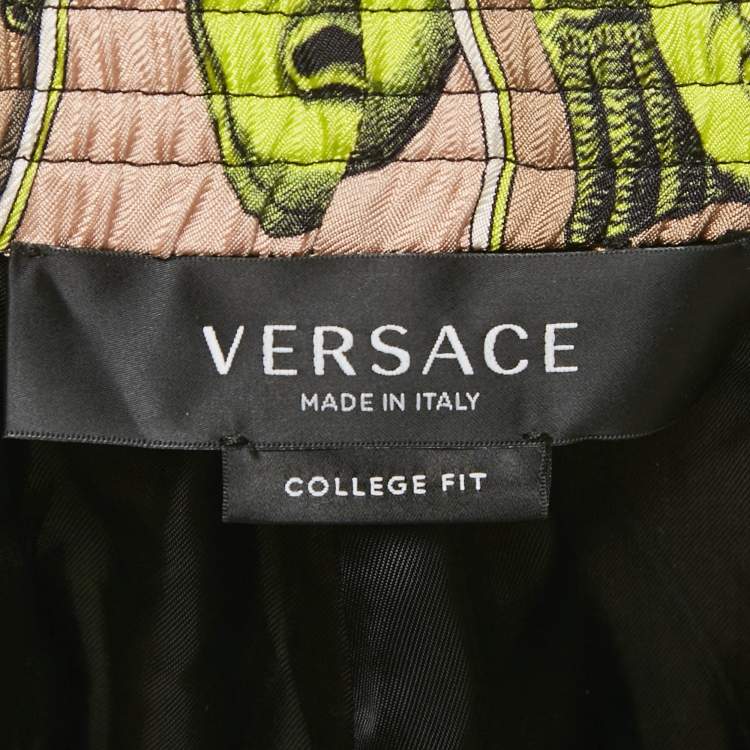 Pre Owned Versace Green Silk Le Maschere College Fit Shorts XL