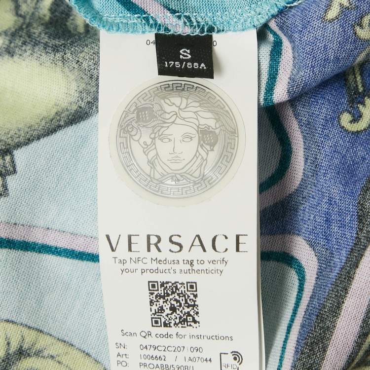 Pre Owned Versace Blue Le Maschere Print Jersey Taylor Fit T-Shirt S