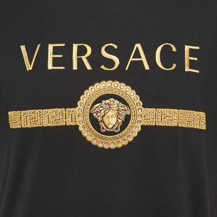 Pre Owned Versace Black Medusa Embroidery Cotton Taylor Fit T-Shirt L