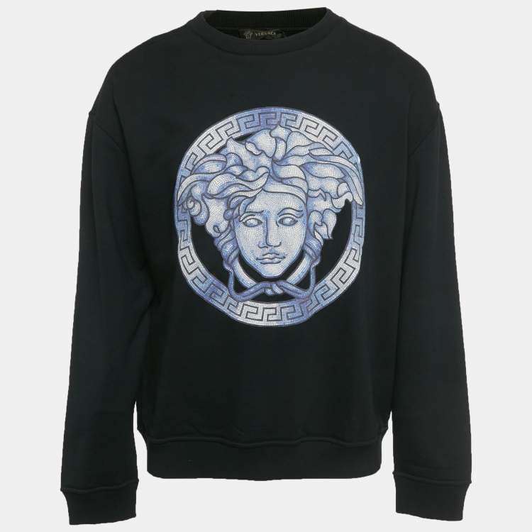 Pre Owned Versace Black Medusa Head Printed Cotton Knit Pullover XXL  