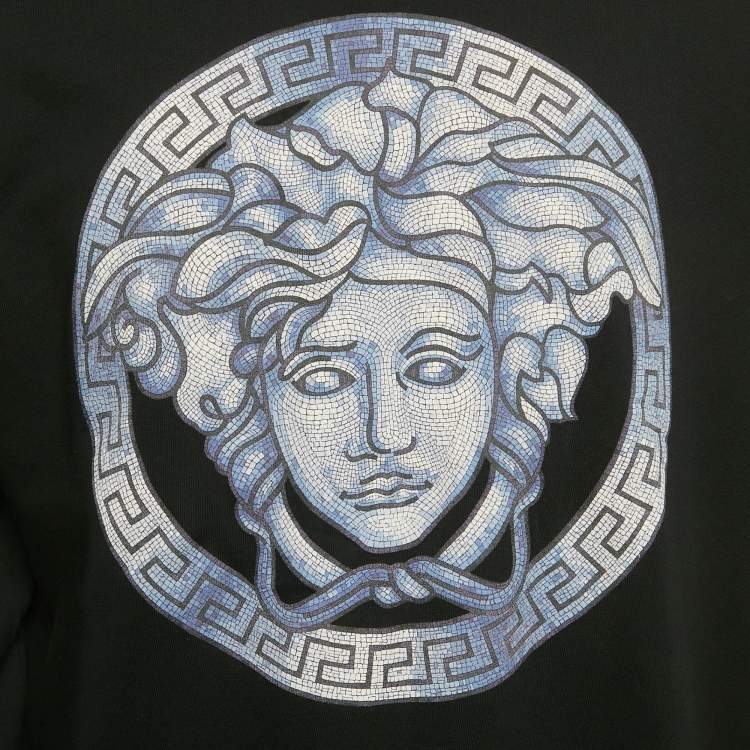 Pre Owned Versace Black Medusa Head Printed Cotton Knit Pullover XXL  