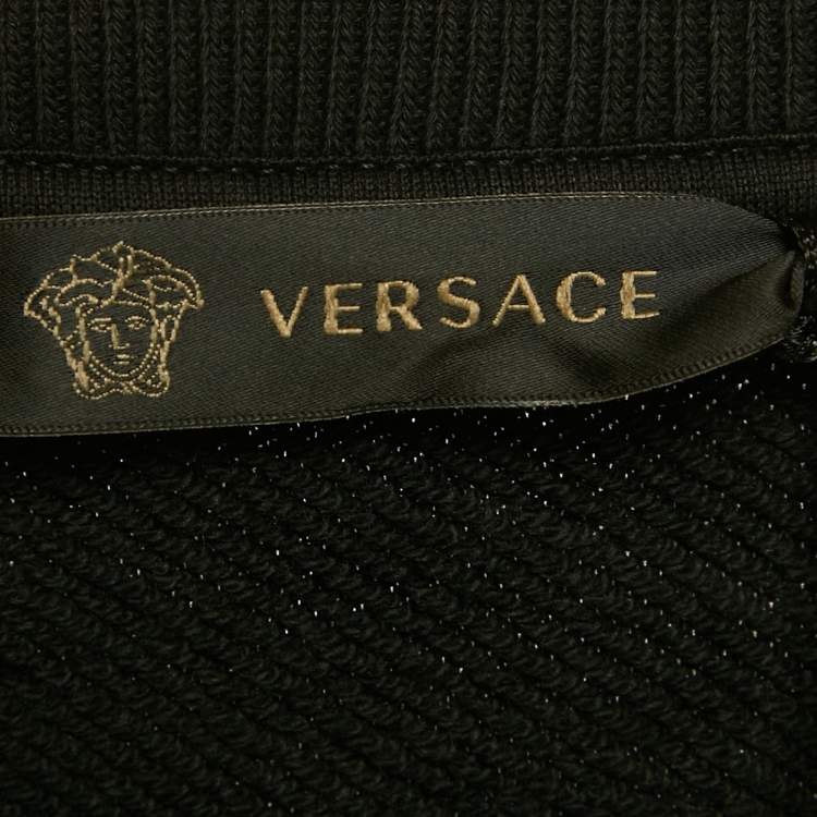 Pre Owned Versace Black Medusa Head Printed Cotton Knit Pullover XXL  