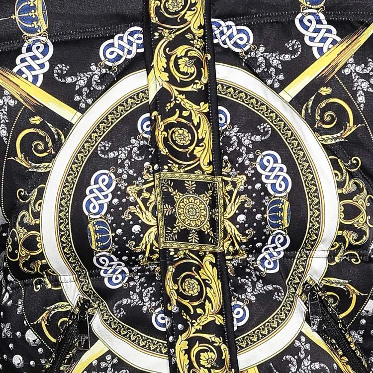 Pre Owned Versace Collection Multicolor Printed Fur Lined Hooded Jacket L