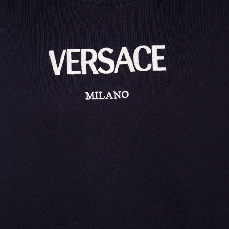 Pre Owned Versace Navy Blue Logo Embroidered Cotton Taylor Fit Sweatshirt L