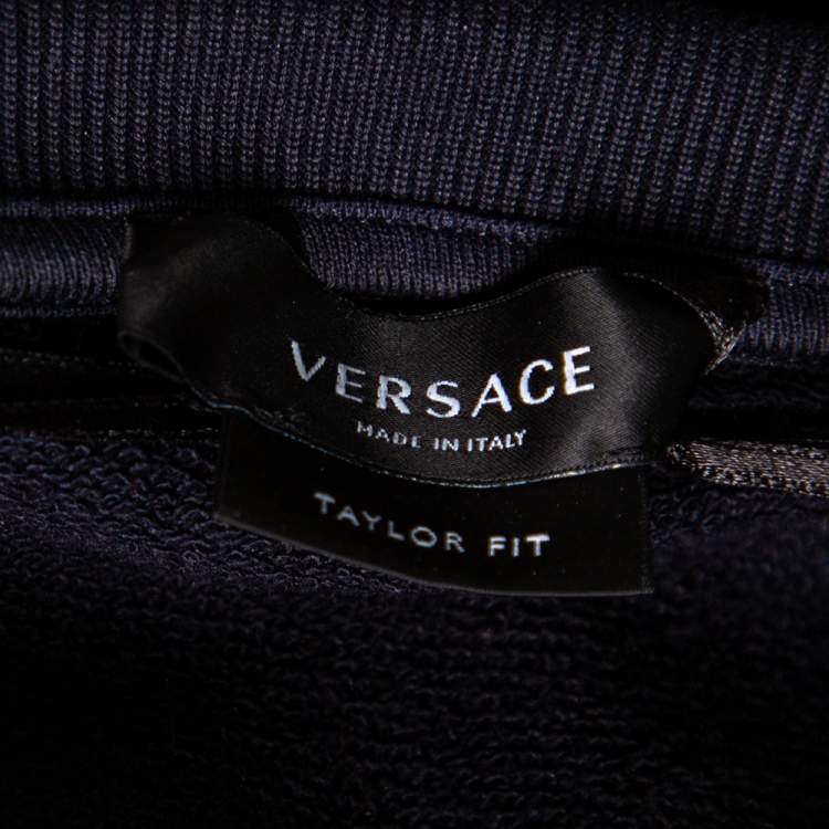 Pre Owned Versace Navy Blue Logo Embroidered Cotton Taylor Fit Sweatshirt L