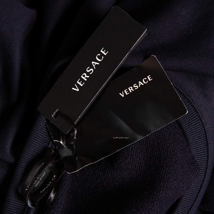 Pre Owned Versace Navy Blue Logo Embroidered Cotton Taylor Fit Sweatshirt L