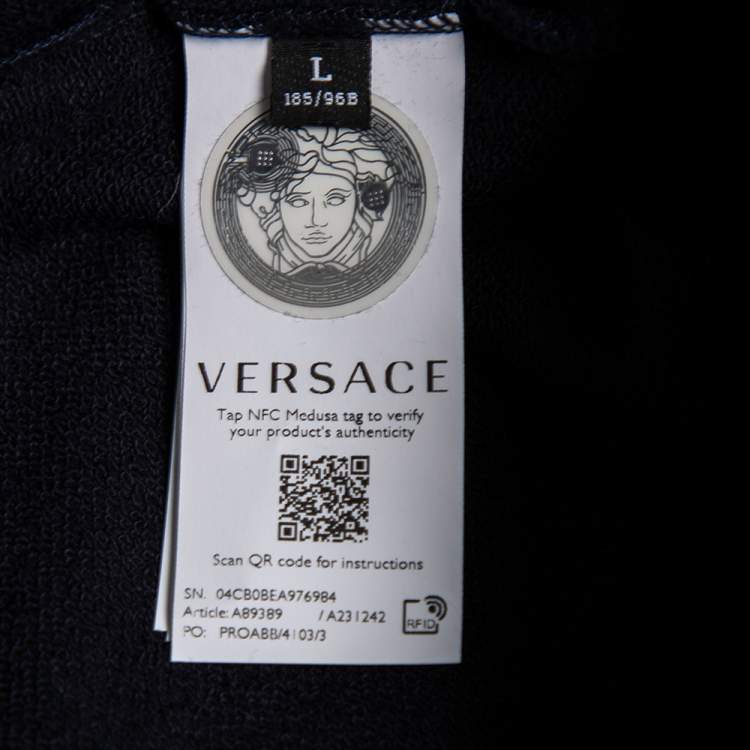 Pre Owned Versace Navy Blue Logo Embroidered Cotton Taylor Fit Sweatshirt L