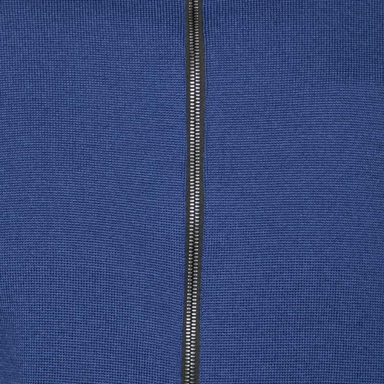 Pre Owned Versace Blue Wool & Leather Medusa Appliqued Zip Front Jacket S 