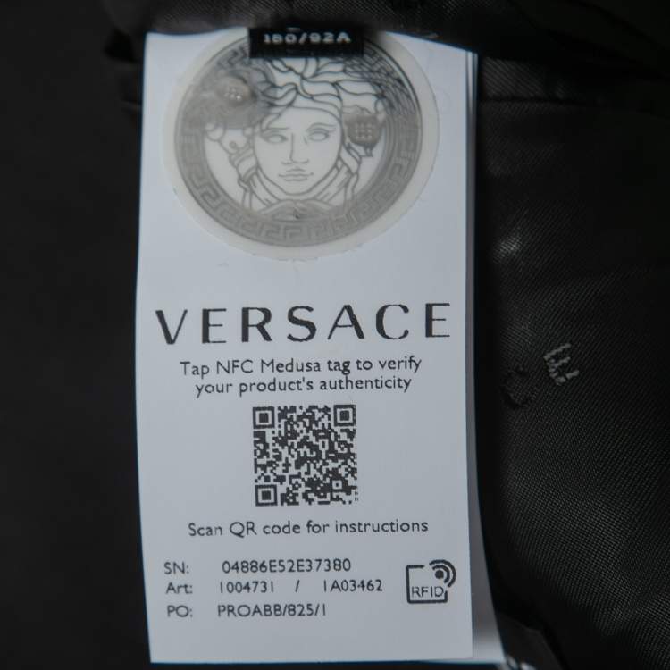 Pre Owned Versace Black Wool Greca Sleeves Single-Breasted Blazer L