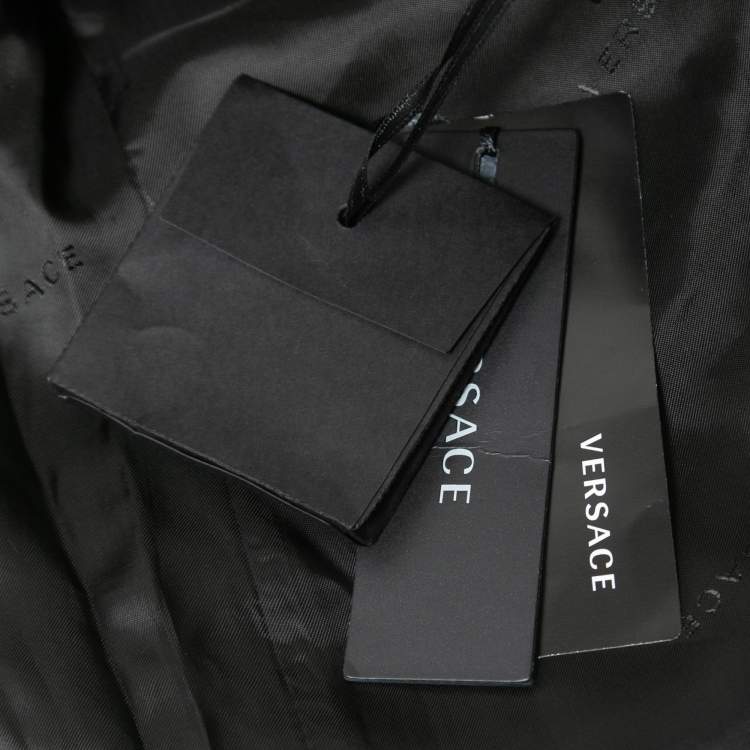 Pre Owned Versace Black Wool Greca Sleeves Single-Breasted Blazer L