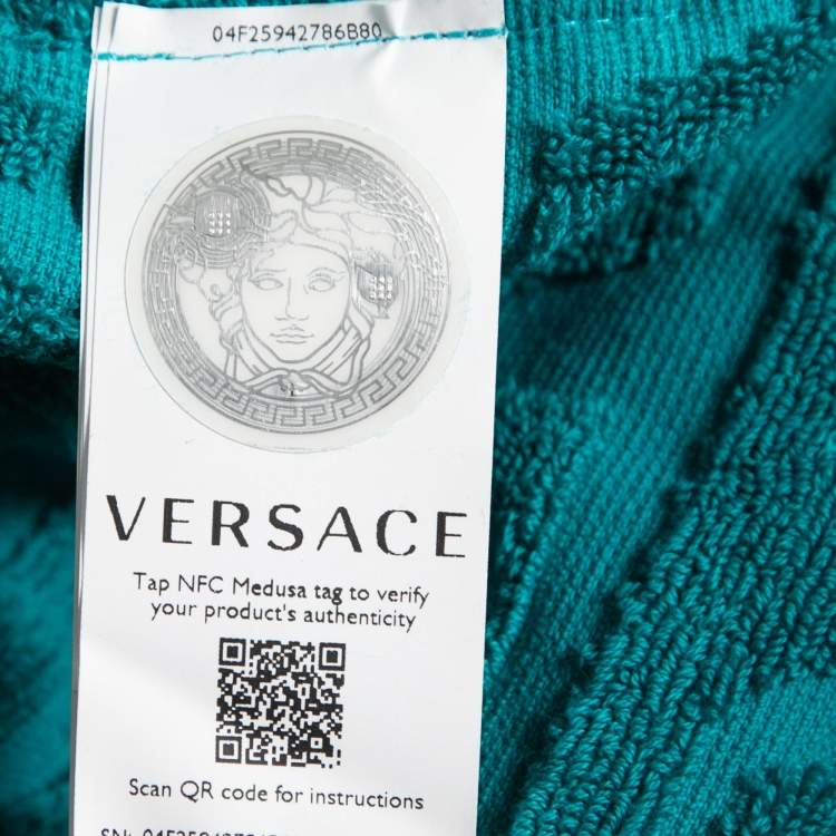 Pre Owned Versace Home Green Logo Terry Belted Bathrobe XL